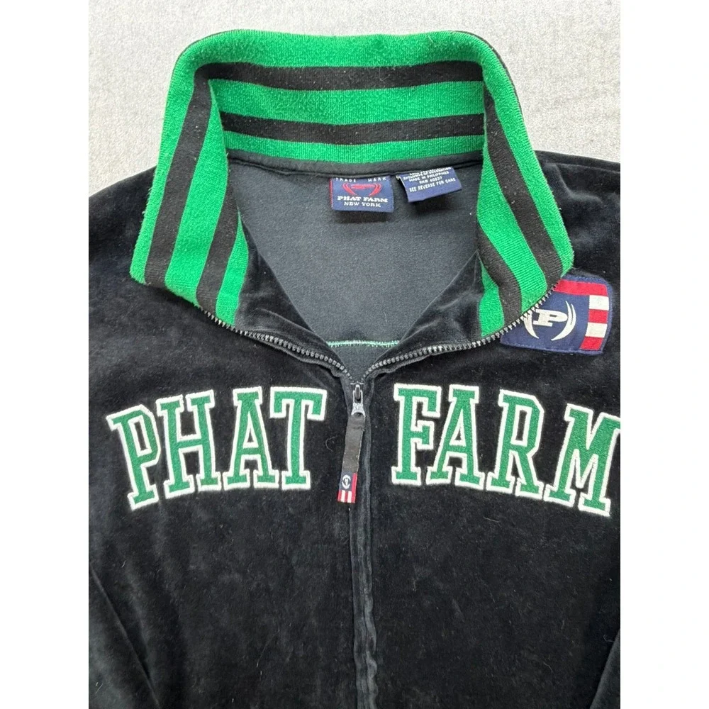 Youth Phat Farm Zip Up Jacket Black Green Size Large 14/16